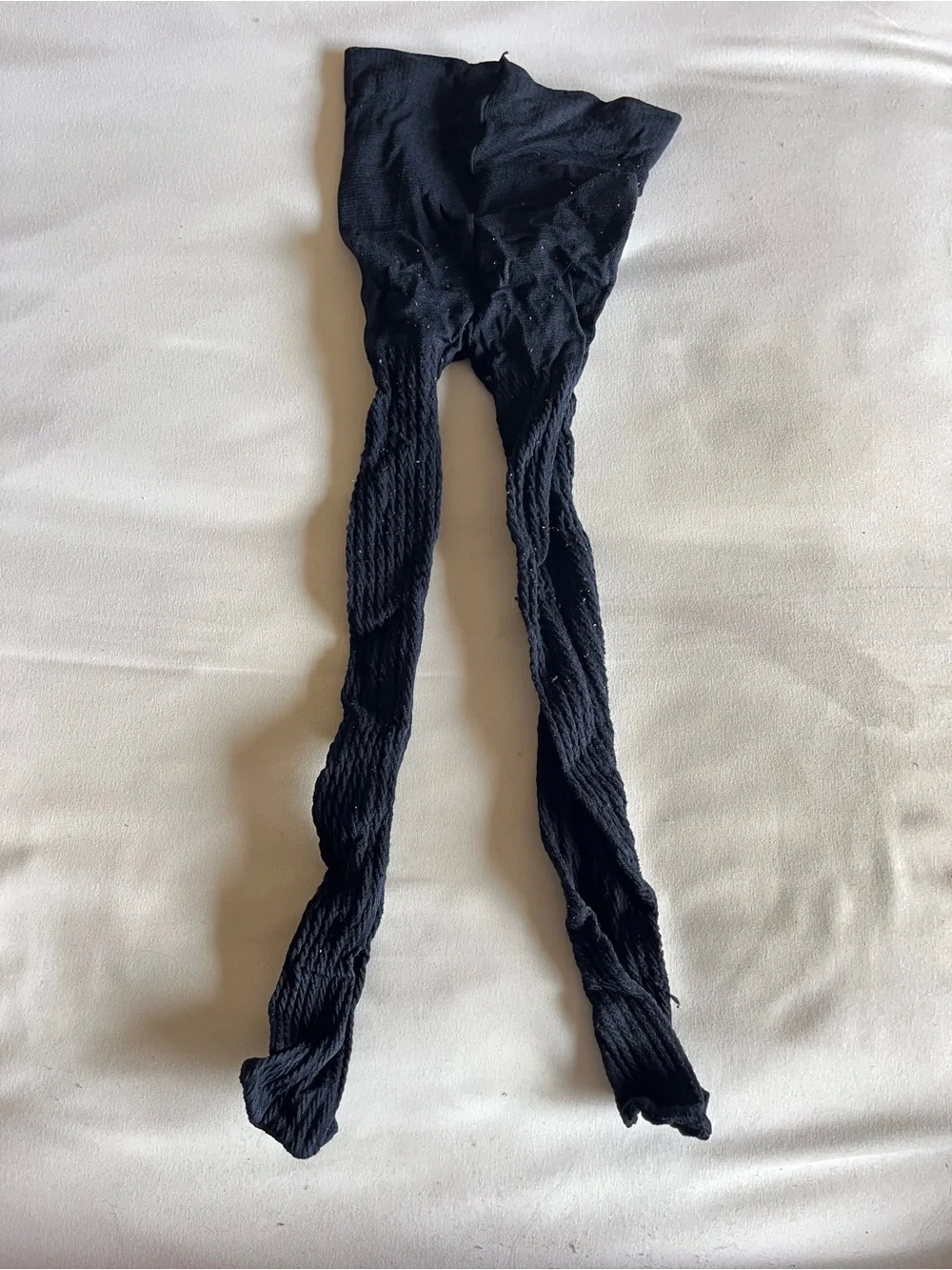 Navy Dark Blue Textured Cable Knit Footed Tights Stockings Stretch Hosiery